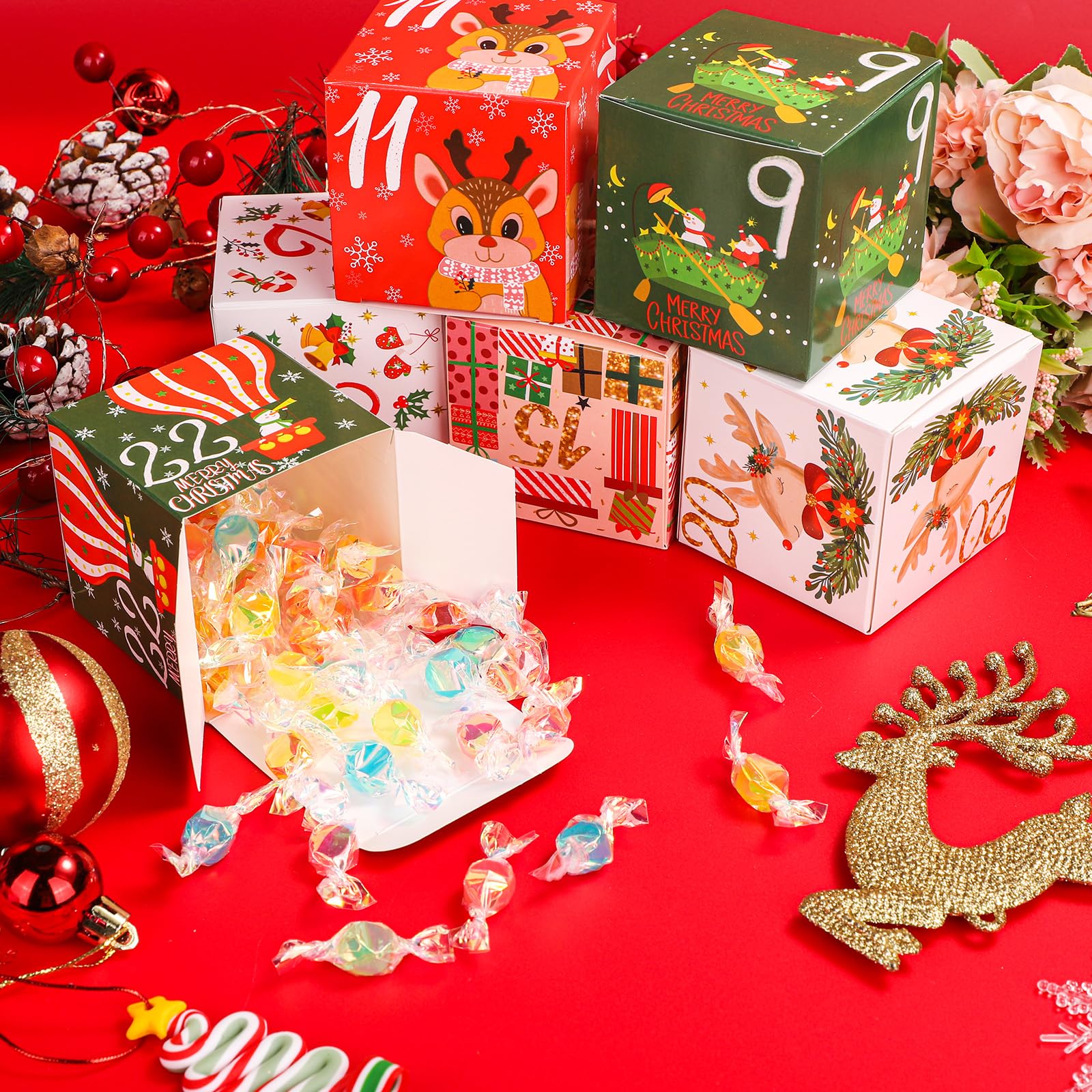 24pcs Christmas Advent Calendar Gift Boxes, 2.76 Inches 24 Days Mini Christmas Countdown Calendar Box Xmas Empty Present Boxes S